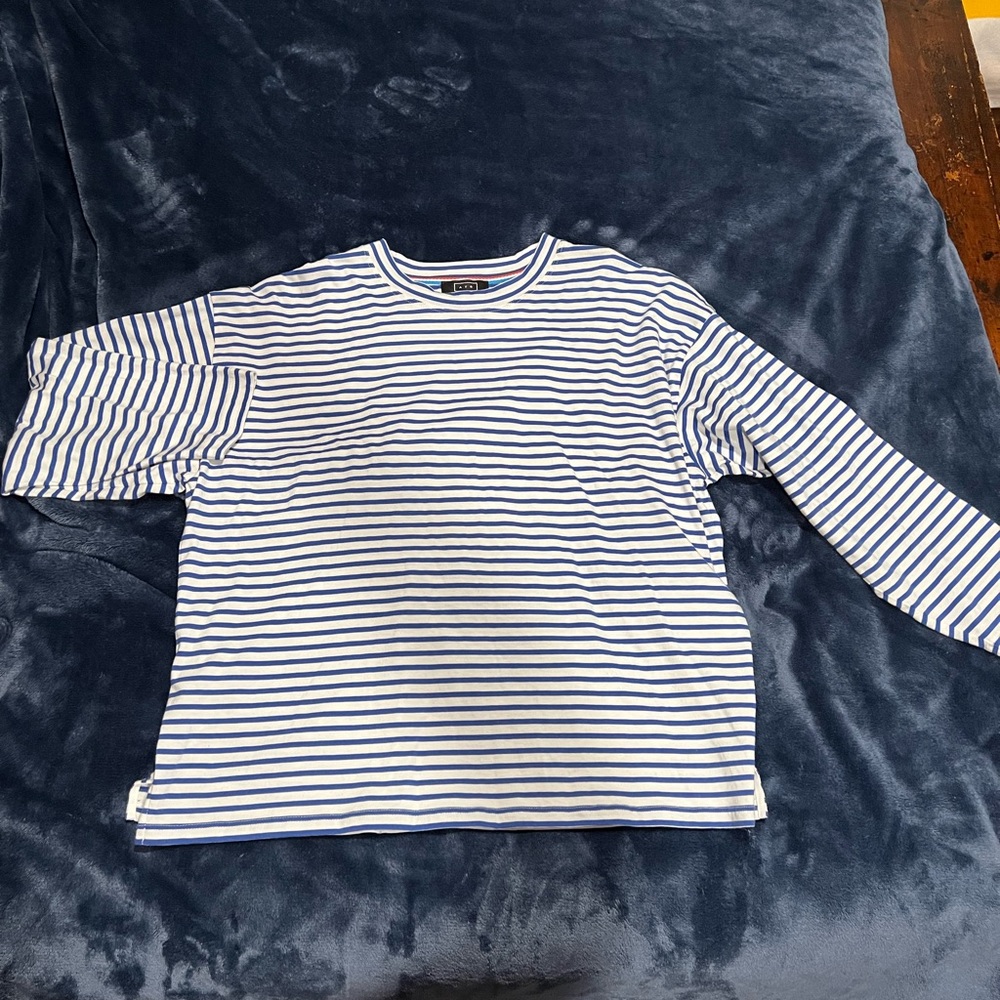 AYR Womens T-Shirt Long Sleeve Lilac White French Fry Striped Pima Top Size M